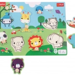 Puzzle din lemn cu piese cu buton Fisher-Price – animale sălbatice