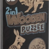 Puzzle 3D din lemn 2‑în‑1 cangur și leu GRAFIX
