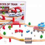 Trenuleț de lemn cu pistă și accesorii, 88 bucăți