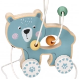 Jucărie de lemn de tras cu labirint cu mărgele - Ursuleț