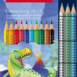 Creioane colorate Faber-Castell Colour Grip Dinosaurus 10+3