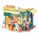ROBOTIME ROLIFE cofetăria CANDY HOUSE – căsuță miniaturală 3D DIY cu iluminare LED