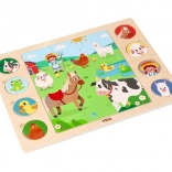 Viga puzzle din lemn Caută după umbră – fermă, 17 piese