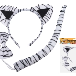 Set de carnaval – tigru alb (bentiță, coadă și papion)