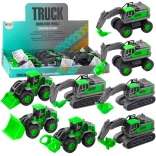 Vehicul de construcții cu mecanism cu fricțiune – mini excavator, încărcător sau buldozer, verde