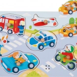 Puzzle sonor din lemn cu mijloace de transport Goki