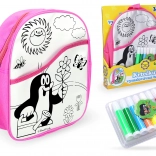 Rucsac de colorat Roz cu Cârtița, 30 cm și 8 markere