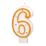 Lumânare de aniversare cu numărul 6 alb cu buline colorate