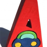 Literă de lemn A cu mașinuță pentru copii