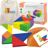 Tangram din lemn VIGA cu carduri – puzzle educativ din lemn certificat FSC