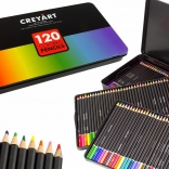 Set de 120 de creioane colorate artistice în cutie metalică