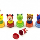 Ștampilă rotundă din lemn pentru copii, 6 cm – animăluțe, mix de modele