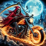 Pictură cu diamante Schelet pe motocicletă 30x40cm