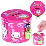 Pușculiță metalică roz cu lacăt Happy Smile