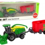 Combine cu remorcă – utilaj agricol verde-roșu, jucărie din plastic